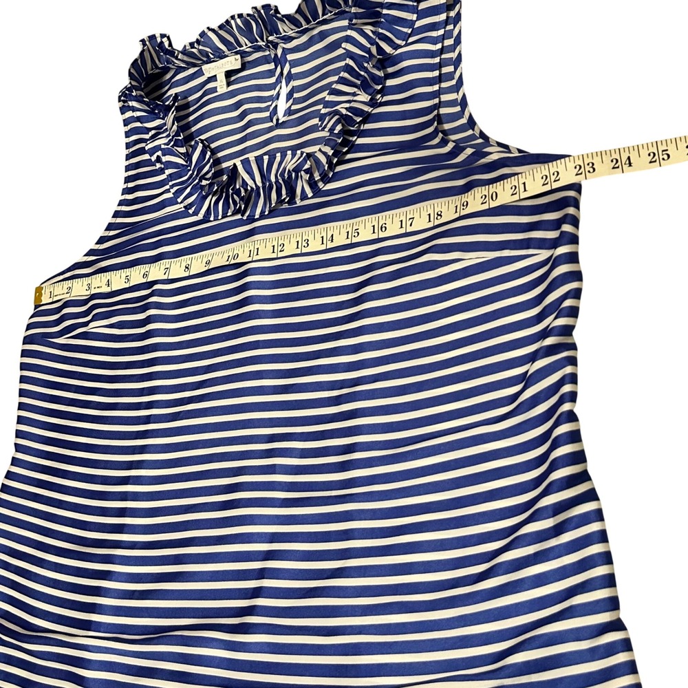 Talbots RSVP Womens XL Blue White Striped Ruffle Neck Sleeveless Shell Blouse - Picture 4 of 9